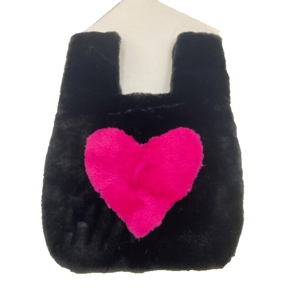 BP Fuzzy Black Purse with Hot Pink Heart Fur Valentine Day